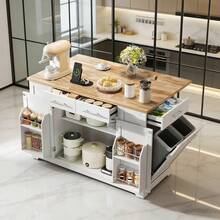 Mobile Storage Islands - White+Natural + MDF + European - View 1
