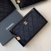 CHANEL Black Velvet Portable Makeup Bag, Lipstick Case, Coin Purse, Receipt Holder, Premium Camellia Flower Design - Black - View 9