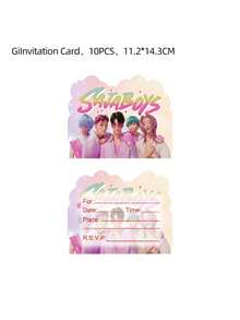 asmodee 4款10张可爱卡通动漫主题派对邀请卡，动漫人物贺卡，K-POP主题派对邀请函 - 彩色 - 查看 12