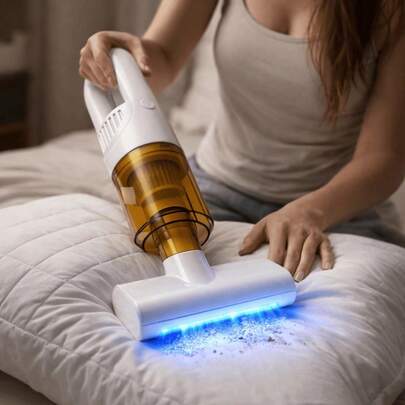 Aspirador Portátil UV Sem Fio – Remove Ácaros, Recarregável USB para Sofá, Carro e Casa