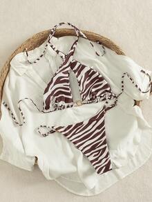 Sexy & Fashionable Bohemian Style Hollow Out Halter Neck Bikini Set, Casual Beach Vacation Swimwear For Summer - Multicolor - View 4