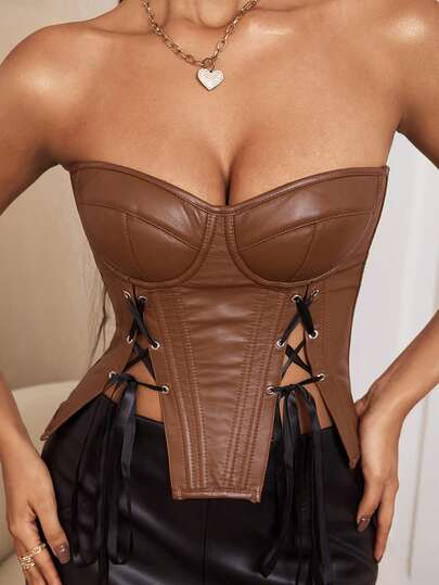 Top corto de PU sexy y de moda para mujeres