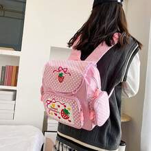 Kawaii Strawberry Embroidery Backpack For Girls Cute Pink Lace JK Strawberry Backpack Teens Students Embroideried School Bag Bookbag Satchel - Hồng - Xem 2