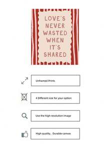 1pc Frameless Valentine's Day Love Quote Art Print, "Love Is Never Wasted When Shared" Light Pink Typography On Red Pink Stripe Background, Minimalist Romantic Modern Lettering Wall Decor For Bedroom, Living Room, Dorm, Room Decor, Funky Posters,Vintage Decor, College Dorm Essentials - Red and Pink Striped Love Quotes - View 5