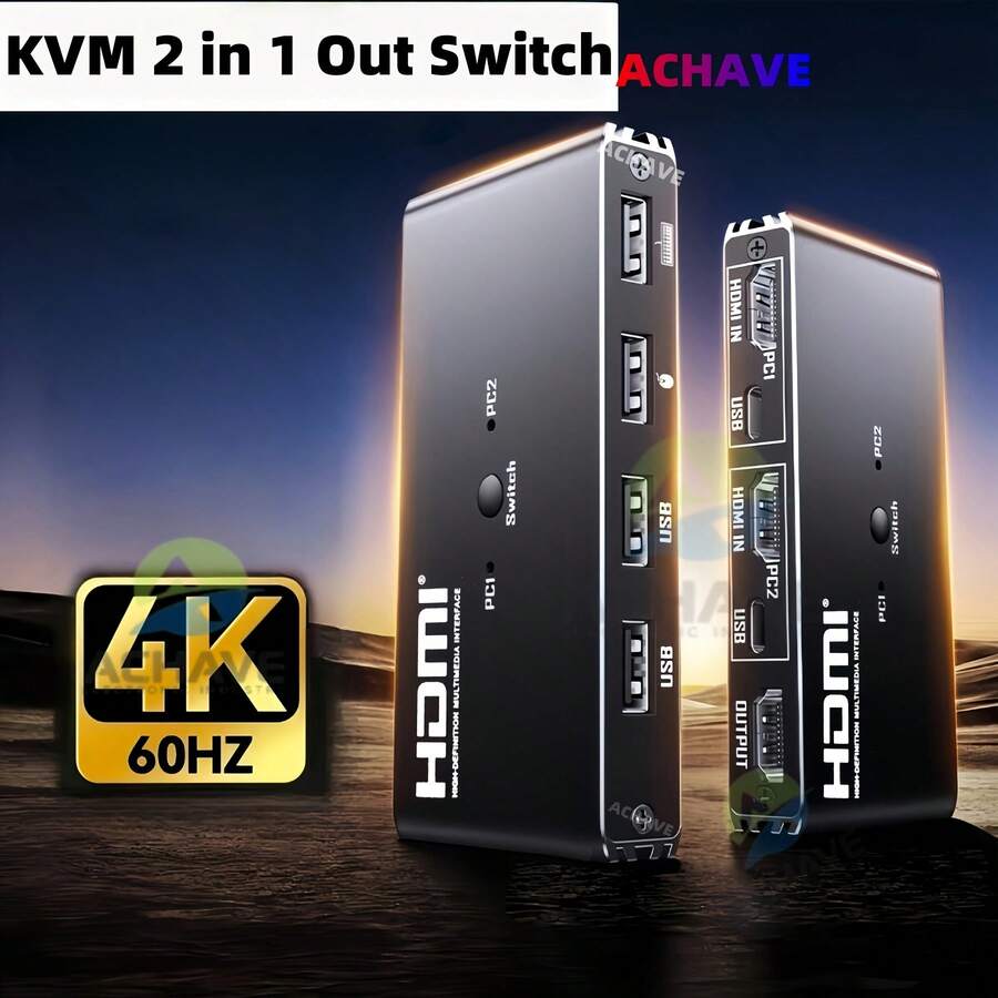 KVM 2 In 1 Out Switch HDTV 2.0 Interface, Two Computers Share One Set Of Mouse, Keyboard, Monitor 4K Ultra Clear Picture Quality, Retroward Compatible HDTV 2 In One Out Seamless Switch - KVM 2進1出切換器 - 查看 1