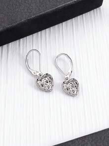 Silver-Plated Hollow Heart Dangle Earrings, Lightweight Pendant Earrings For Women, Daily Wear Gift - White Gold - View 1