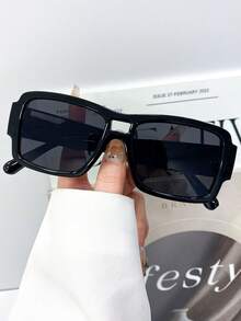 新款时尚百搭双梁方形个性化眼镜，日常复古女式街头风眼镜，高品质日常度假海滩简约休闲复古眼镜 - 彩色 - 查看 3