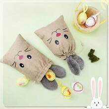 6Pcs Easter Bunny Ear Burlap Gift Bags - 3D Plush Ears Rabbit Face Reusable Treat Pouches For Egg Hunt Party Candy Storage Gift Wrapping Church Spring Holiday - Multicolor - View 3