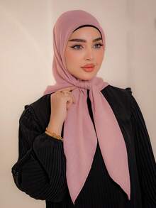 1pc Modest Solid Color Breathable Muslim Women's Square Headscarf, Spring/Summer - Multicolor - View 1