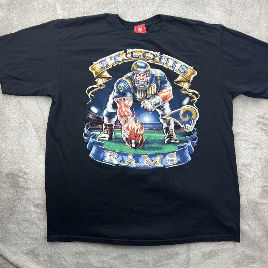 Vtg St Louis Rams Shirt Black Caricature Cartoon Football Player NFLs - 黑色 - 查看 1