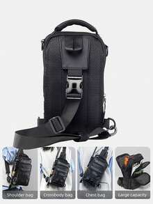 Outdoor Small Fishing Tackle Storage Chest Bag, Men's Sling Bag, Spacious Interior, Organized Storage, Portable And Easy To Use, Multi-Compartment Design, Adjustable Shoulder Strap, Zipper Closure, Fashionable Black Appearance - Black - View 4