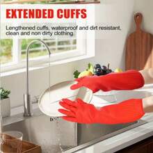 1 Pair Multi-Purpose Dishwashing Cleaning Gloves, Extra Long & Thick Kitchen Household Gloves, Suitable For Washing, Laundry And Home Cleaning, Reusable - 2pc/Red - View 8