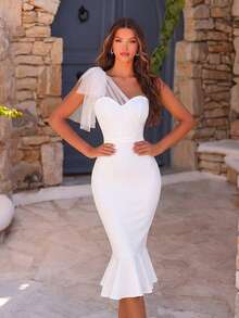 ADYCE 單肩魚尾裙下擺緊身連衣裙 - 白色 - 查看 6