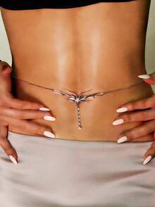 1 pieza Elegante y sexy cadena corporal minimalista con flecos y cristales, adecuada para uso diario, festivales, fiestas, joyería corporal de mujer, cadena para la cintura - Multicolor - Ver 9