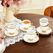 12-Piece White & Gold Demitasse Set: 6 Espresso Cups, 6 Saucers  (3.38 Oz), Ceramic Coffee Set For Cappuccino, Latte, Mocha & Tea | Dishwasher Friendly - 金色 - 查看 10