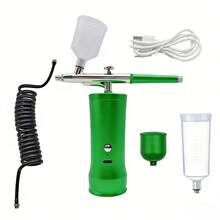 二合一可充电氧气喷射器及喷枪套装：纳米面部保湿 + 模型涂装/纹身/美甲工具 - 綠色 - 查看 7