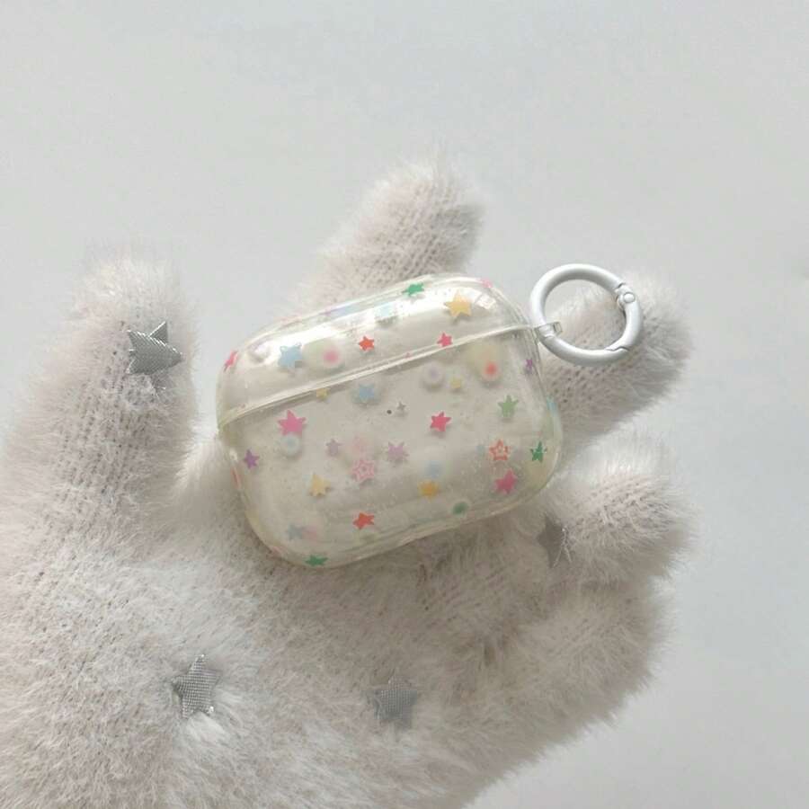 Korean Style Transparent Colorful Star Pendant Earphone Case Compatible With AirPods Pro 2, Cute Apple 4 Minimalist 3 New 1/2 Generation Earphone Case For Women - White - View 1