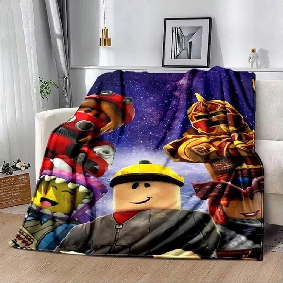 3D Cartoon R-Robloxs Game Flannel Blanket Soft Warm Throw Blanket For Bedroom Living Room Bed Travel Camping Picnic Gift(9).Jpg - trắng - Xem 1