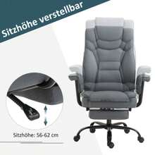Ergonomic Reclining Office Chair, Folds 150°, With Headrest, Height Adjustable Up To 135 Kg, Grey - Grey - View 6