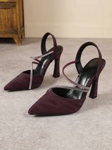 Women's Pointed Toe Champagne Color High Heel Slip-On Dress Shoes, Elegant Party Pumps - Burgundy - View 5