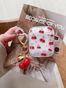 母亲节可爱樱桃耳机套，夏季假期可爱樱桃耳机套，带樱桃吊坠，1个樱桃粉色蝴蝶结印花蓝牙耳机套，加厚透明TPU防摔保护套，少女心形设计蓝牙耳机套，兼容耳塞套，适合少女心爱好者、粉色控、生日及日常使用 - 無色 - 查看 4