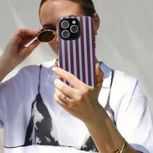 Pink & White Striped Phone Case, Compatible For IPhone 17 /16/ 15/ 14/ 13/ 12/ 11/ Plus/ Pro/ Pro Max 17Air And Galaxy S25/S24 Plus/S23/S22/S21 Ultra - 藍色 - 查看 3