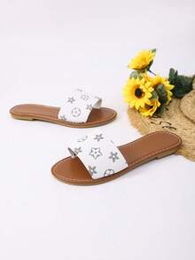 Women's H-Shaped Slippers, Casual Roman Style, Comfortable Low Heel With Embossed Design, Beach Key French Flat Sandals - White - View 7