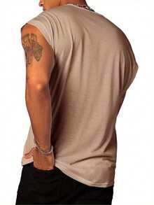 Runcati Mens Tank Tops Sleeveless T Shirts Deep V Neck Loose Casual Summer Beach Basic Tank Shirts - 淺棕色 - 查看 2