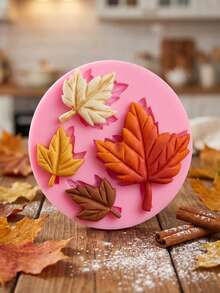 1pc/2pcs 4-Chamber Maple Leaf Chocolate Silicone Mold, Maple Leaf Leaf Mold For Cake Decoration, Maple Leaf Candy Mold, Cupcake Decoration, Polymer Clay, Handmade, Chocolate, Resin - Pink - View 3
