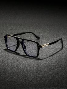 1副男士方形双梁平顶塑料眼镜，个性化港式时尚酷炫现代眼镜，适合日常聚会、派对、度假等场合。 - 彩色 - 查看 6
