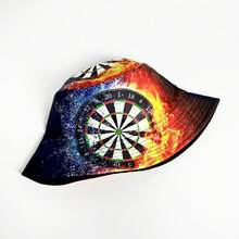 1pc New Dart Board Printed Bucket Hat, Interesting Gift, Reversible Personalized Hip Hop Rock Street Bucket Hat - Red - View 3