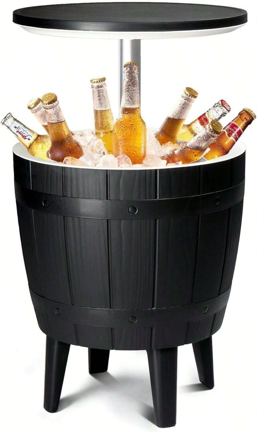 VINGLI 10 Gallon Patio Cooler Table, Portable Outdoor Party Bar With Pop-Up Lid &Amp; Hidden Insulated Ice Chest, All-Weather Resin Side Table For Deck, Pool, Garden - đen - Xem 1