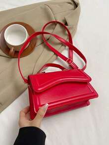 Minimalist Flap Square Bag Neon Red Funky,New Fashion Women Red Solid Color PU Leather Small Square Handbag, Simple And Stylish, Suitable For Going Out, Versatile And With Detachable And Adjustable Shoulder Strap,Vibrant Red Structured Top Handle Crossbody Bag For Women, Modern Wavy Stitch Detail Faux Leather Shoulder Purse With Detachable Strap & Secure Closure, Stylish Statement Handbag For Date Night/Party/Brunch Outfits, Bold Color Compact Satchel, US-Based Fast Delivery - Đỏ - Xem 9
