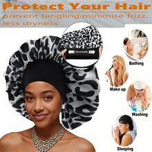 Satin Bonnet Silk Bonnet, Hair Bonnet For Sleeping, Elastic Wide Band Silk Sleep Cap, Soft And Breathable(Leopard) Hair Sleep Cap - Leopard Print - Multicolor - View 4