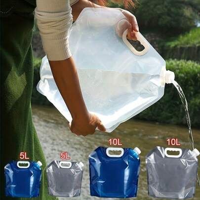 1pc This Disposable Water Bag Comes In 5L/10L Sizes - The Foldable, Lightweight Design Saves Space (Collapses Flat When Empty) And Features A Leak-Proof Spout + Handle For Easy Pouring/Carrying. Perfect For Outdoor Camping, Hiking, Or Emergency Water Storage (No Bulky Jugs), ( For Drinking Water). Practical And Portable-Ideal For On-The-Go Hydration Or Backup Water Supplies., Camping Equipment, Camping Essentials