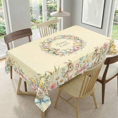 Toalha de mesa com estampa de coelho e ovo de Páscoa (1 peça), ideal para feriados, festas, aniversários, jantares, decoração de mesas de restaurantes, todas as estações do ano e decoração de casa.