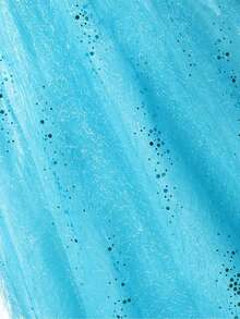 女童亮片装饰长袖薄纱泡泡裙，新款休闲连衣裙，配手套，适合外出、派对和其他活动 - 淺藍色 - 查看 5