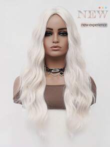 clouder Gothic Punk Beige Long Wavy Curl Wig 26-Inch Center-Parted Bangs Heat-Resistant Synthetic Fiber Wig Women's Soft Voluminous Curls Suitable For Daily Cosplay, Street Style, Holiday Parties, Music Festivals, Y2K Aesthetic, Avant-Garde College Style, Modern Fashion Punk Looks - 米色 - 查看 12