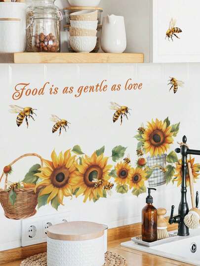 1PC- Wallpaper -[Plants And Flowers]Decorations Home Office Self-Adhesive Wallpaper Removable Wall Stickers For Wall Decor Living Room, Living Room Decor, Bathroom Window Toilet Stickers –Wall Decor For Dining Room Kitchen Wall Art Bedroom Decor Decor