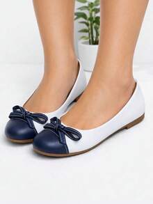 Women's Round Toe Flat Shoes, Blue And White, Special Sizes 33 To 44. Fashionable, Comfortable, Chic, Neutral Style. - 藍白色 - 查看 9