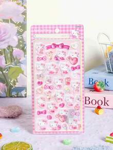 可爱清新的八月主题布丁狗和肉桂狗粉色和红色新款3D水晶手机壳贴纸卡通迷你场景贴纸3D装饰工艺手工贴纸无需裁剪学习用品返校季 - 彩色 - 查看 13