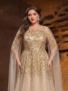 Faeriesty Đầm lưới đính sequin cỡ lớn, thích hợp tham dự các dịp trang trọng như dạ hội, sự kiện thảm đỏ, tiệc tối trang trọng, đám cưới, tiệc mùa xuân thanh lịch và quyến rũ. - Rượu sâm banh - Xem 1