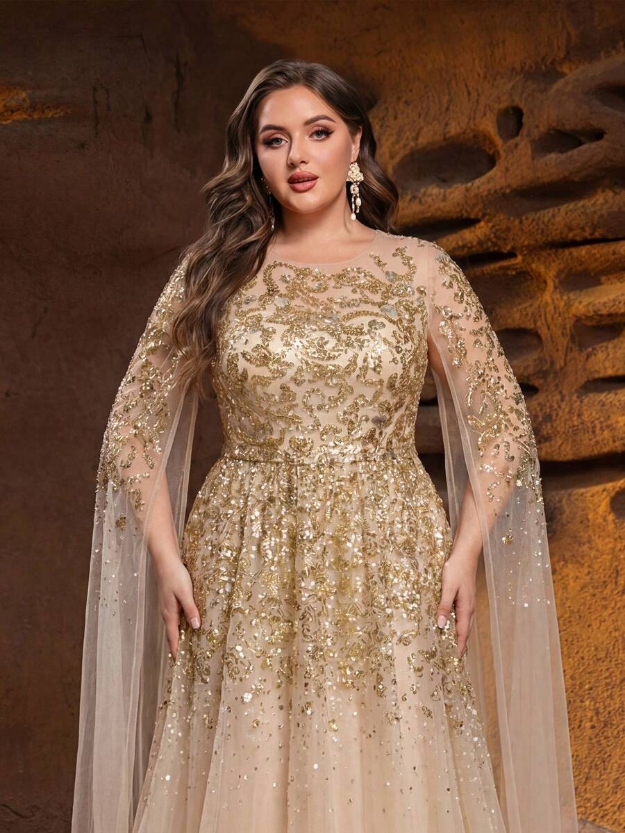 Faeriesty Đầm lưới đính sequin cỡ lớn, thích hợp tham dự các dịp trang trọng như dạ hội, sự kiện thảm đỏ, tiệc tối trang trọng, đám cưới, tiệc mùa xuân thanh lịch và quyến rũ. - Rượu sâm banh - Xem 1