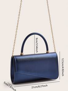 女士时尚纯色金属装饰翻盖PU皮革手拿包，配有可拆卸链条肩带，适合正式场合、派对、晚宴等。 - 寶藍色 - 查看 8