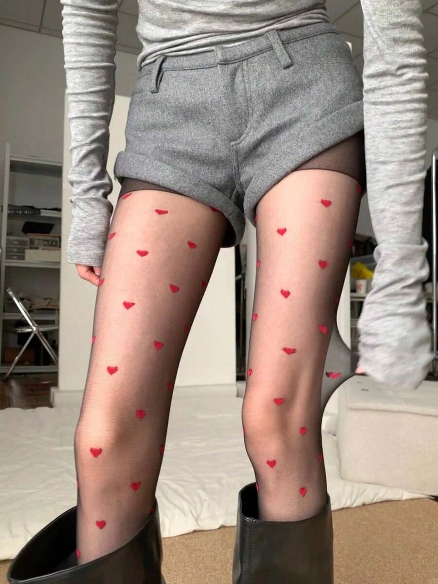 1/2 Pair Plus Size Women Aurora & Heart Pattern Tights/Pantyhose, Christmas Gift - Apricot - View 1