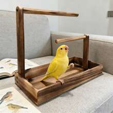 1pc Wooden Parrot Stand, Bird Perch, Bird Training Rack, Bird Toy, Bird Nest, Bird Feeder, Bird Supplies, Suitable For Parrots, Magpies And Various Birds - Brown - View 4