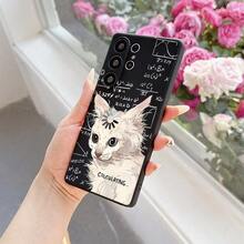 Phone Case: Cute Cat Calculating A Pair Of Phone Cases For Galaxy Models S25/S24/S23/S22/S21/S20/S10/S9/S8/NOTE10/NOTE20 Ultra, Plus, FE And A02/A03/A04/A05/A06/A10/A12/A13/A14/A15/A16/A20/A22/A23/A24/A25/A30/A33/A34/A35/A52/A53/A50/A54/A72/A73/M10S,Suitable For IPhone17 Air - màu đen - Xem 5