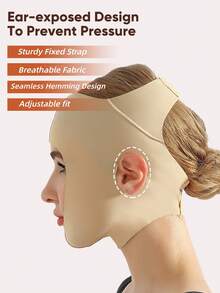larrycard 1pc Women's Facial Compression Headband, Chin Lifting, Double Chin Reducing, V-Shape Face Shaping Beauty Health Accessory - Apricot - View 4