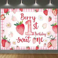 2D - A Unique 2D Birthday Parties - Pink Decoration With Words Berry 1st Birthday, Adorned With Strawberries And Flowers, Children's Joyful Celebrations. Suitable As A Holiday Background - 彩色 - 查看 6