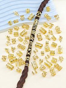 70Pcs Alloy Hair Ring Hair Charms Dreadlock Decorations Cuffs Hair Accessories Loc Hair Jewelry For Braids For Girls And Women - Gold - View 4